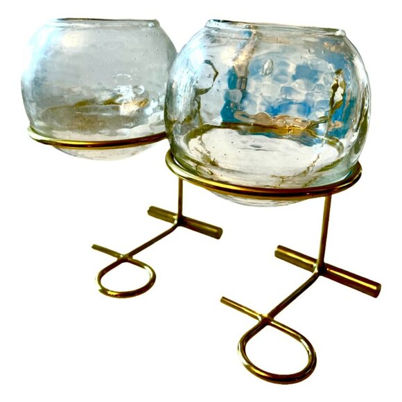 Pair of West Elm Brass Glass Globe Centrepiece Candleholders - Picture 3 of 4
